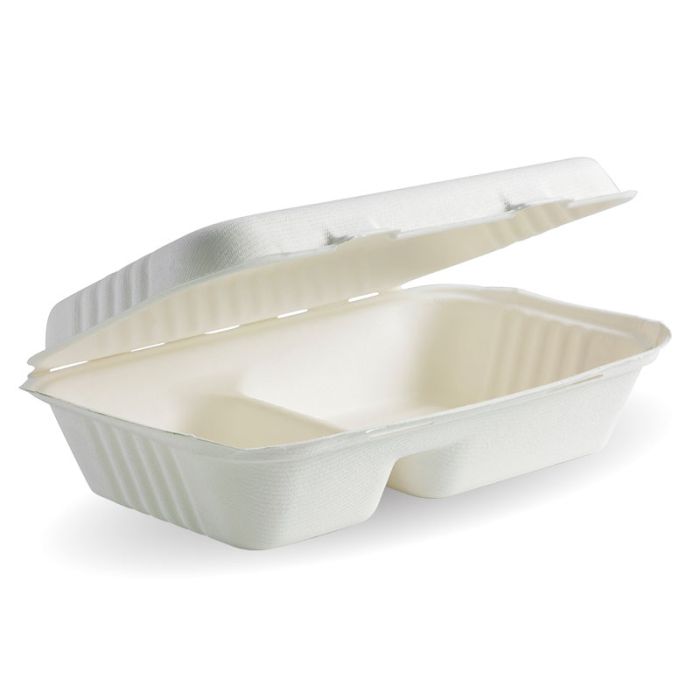 9x6x3'' Rectangular 2-Compartment White Clamshell 250/Carton
