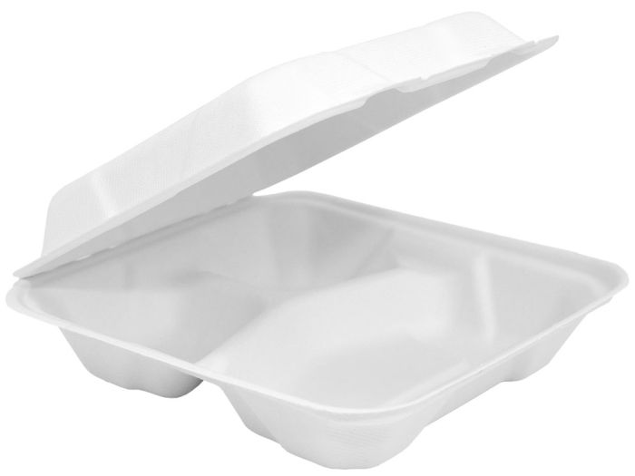 8x8" Square 3-Compartment White Clamshell 200/Carton