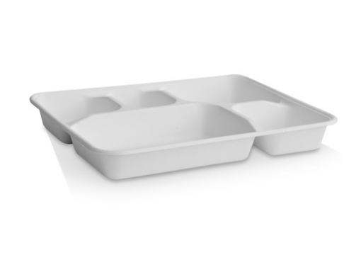 5 Compartment Sugarcane Tray White 400/Carton